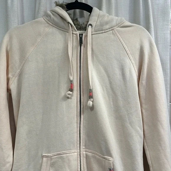Roxy Light Peach Faux Fur Lined Hood Zip Hoodie Sweatshirt Junior Womens Medium - Picture 2 of 11